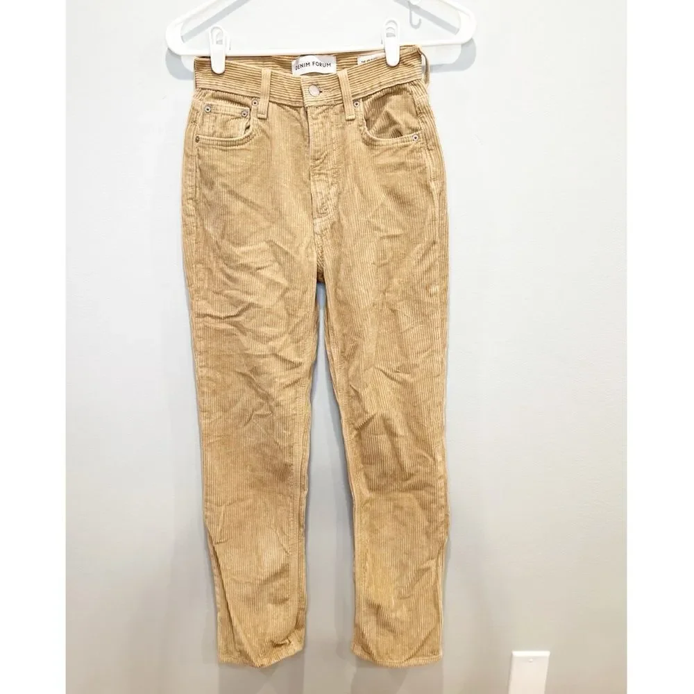 Denim forum the arlo high rise straight corduroy tan